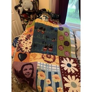 Rare Wizard Of Oz Colorful Patchwork Blanket with Fringe Trim Collectable Throw